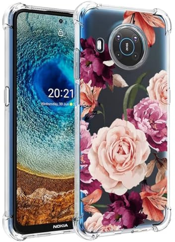 Jhxtech Handyhülle für Nokia X10, Nokia X20 TA-1332 TA-1341, Mädchen, schlank, stoßfest, klar, Blumenmuster, weich, flexibel, TPU, Schutzhülle für Nokia X10/X20, Lila Blume