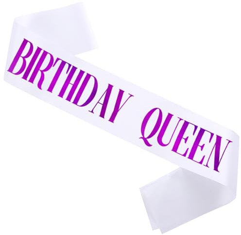 KETAOO Birthday Queen Sash, Purple Foil White Birthday Sash for Women 21st 30th 40th 50th 60th 70th Fun Birthday Party Favors Gifts Decorations
