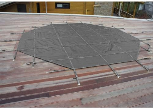 Copertura Invernale per Piscina Interrata Rete Nera per Montaggio su Ponte in Legno, Copertura di Sicurezza Rotonda per Piscina da 1 a 10 m con Ancora in Ottone e Molla in Acciaio Inossidabile, D