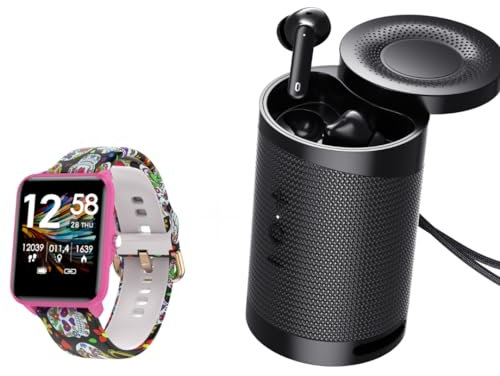 3in1 Set Bemi | Smartwatch Fitness KIX-M Pink mit Audio Player, DUO Bluetooth Lautsprecher und Kopfhörer Wireless Tutti - Ideal Geschenk