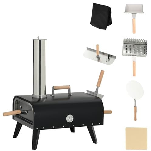 Outsunny Four à pizza extérieur au feu de bois avec pelle à pizza, pierre de 30 cm et couvercle étanche - transportable, pieds pliables cheminée amovible pour jardin, terrasse, camping