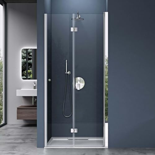 doporro Porte de douche pliable 120cm paroi de douche transparent pliante pour niche Teramo26K pare-douche rabattable montage réversible