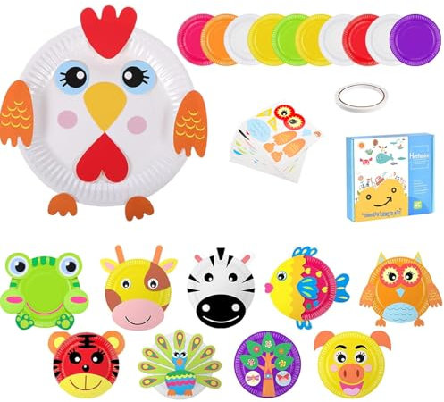 Bastelset Kinder ab 3 4 5 6 Jahren DIY Tiere Kreatives Papier Platte Basteln,10 Stück Bastelkoffer Geschenk zum Kindergeburtstag und Einschulung,Montessori Spielzeug für Mädchen und Jungen 2 3 4 Jahre