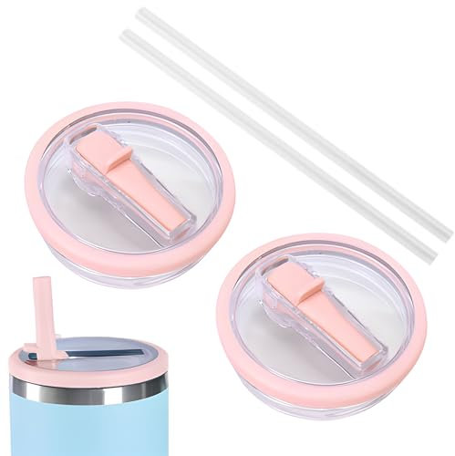 Set De 2 Pièces Stanley Cup Couvercle Étanche, Stanley Cup Couvercle Remplacement 40 Oz, Trois Couleurs Stanley Cup Accessoires Avec 2 Pièces Paille (Couleur rose)