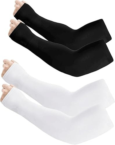 Yisica 2 Piezas Mangas de Brazo Doble Elástica Mangas de Protección UV Mangas de Enfriamiento Transpirables Mangas de Protección Solar Hombr Mujer (Blanco/Negro)