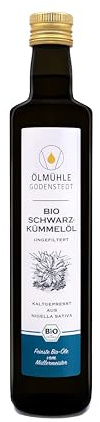 Bio Schwarzkümmelöl 500 ml | Hoher Thymochinongehalt, Ungefiltert | 1. Kaltpressung naturbelassen aus ägyptischer Nigella sativa, täglich frisch und mit Öko-Strom in Deutschland hergestellt