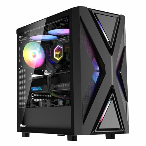 RUIX CV203 | ATX MID-Tower Computer Case | 4 * 120mm RGB Fans | Tempered Glass | PC Case | USB 3.0 (Black)