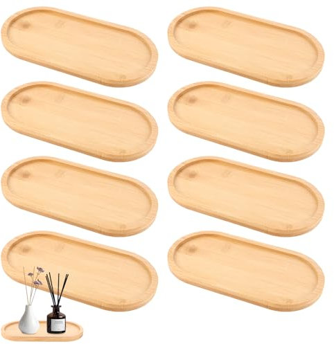 STARVAST 8 Stück Bambus Tablett Ovale Serviertablett Holz Dekotablett, rutschfeste Kanten Verdicktes Holztablett, Bambus Teller für Untersetzer Sukkulenten Tee Kaffee Kuchen, 20 X 10 X 1cm
