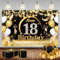 ZAHRVIA 18 Geburtstag Banner Schwarz Gold, 18 Geburtstag Party Dekorationen, 18 Geburtstag Hintergrund Banner, Stoff Schild Poster Hintergrund zum18.Geburtstag für Party Deko Geburtstag Jungen Mädchen