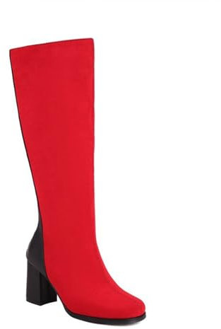 GZHMMAN Stivali al ginocchio da donna Stivali sotto il ginocchio Punta rotonda Tacchi spessi in pelle scamosciata Stivali alti tacchi alti 7 CM di altezza