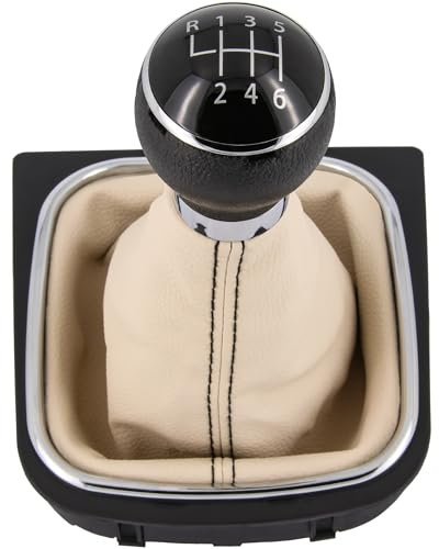 Schaltknauf + Schaltsack Set 6 Gang passend für VW Golf 5 + 6, 2003-2016, Plug & Play, Auto Schalthebel Schaltmanschette, mit Rahmen, schwarz - beige