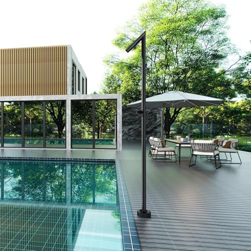 NOLUXA IMEX - Ducha Piscina Exterior Acero S.316 | Ducha Terraza Exterior con Rociador Tubular 50mm | Outdoor Shower para Jardin con Agua Fría | Serie Oklahoma | Color Negro Mate