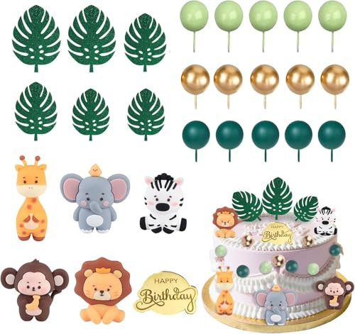 27 PCS Animales Decoración Pastel, Decoración Tartas Animales, Topper Tarta Animales, Cake Topper Animales, Decoración Tartas Selva, Adecuado para fiestas de cumpleaños infantiles