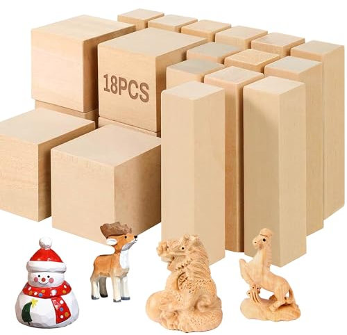 18PCS Basswood Carving Blocks: Whittling Wooden Blocks for Craft Unfinished Natural Carving Wood Blocks for DIY Wood Carving Creative Wood Crafts