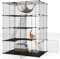 COSTWAY Katzenkäfig 4-stöckig, große Katzengehege mit Hängematte, 3 Leitern, 4 Türen & Dachfenster, Abnehmbarer Zwinger, Metalldrahtkäfig für Katzen Kleintiere im Innen, Schwarz (109,5 x 74 x 142cm)
