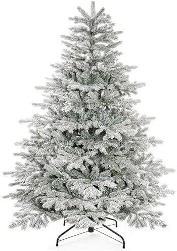 Yorbay Albero di Natale artificiale con fiocco di neve, 210 cm, in PE e PVC, con supporto in ferro, decorazione natalizia, adatto come decorazione per casa, ufficio e negozio