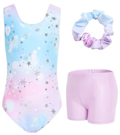 JiAmy Conjunto de gimnasia para niña, traje de gimnasia para niños con pantalón y cinta para el cabello, conjunto de gimnasia brillante para 11-12 años, 9-10 años