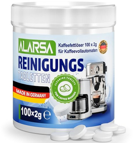 100 Stück Premium Reinigungstabletten für Kaffeevollautomaten und Kaffeemaschinen. Kaffeefettlöser-Tabletten kompatibel mit Jura De’Longhi Bosch Siemens Krups Miele Melitta Philips Dolce Gusto u.v.m.