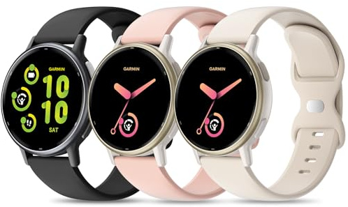 3 Stück Silikon Armband für Garmin Vivoactive 5 Watch Armband/Vivoactive 6/3/3 Music,20mm Silikon Ersatzarmbänder Uhrenarmband für Venu Sq 2/Venu/Venu Sq & Forerunner 55/165/245/645