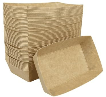 Enpack Snackschale A13-100 Stück Snackschalen aus Kraftpapier - Snack Box 15x7x3,5cm - Currywurst Schale 440 ml - Behälter für Tapas, Chips, Pommes etc. - optimal geeignet als Fingerfood Schalen