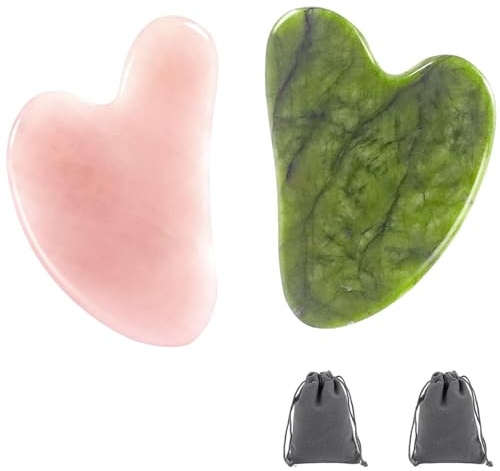 Binnan 2 Pezzi Guasha, Gua Sha Viso, Massaggiatore Viso Rilassante, Massaggiatore Lifting per Il Corpo, Regali per Le Donne（Verde e Rosa）