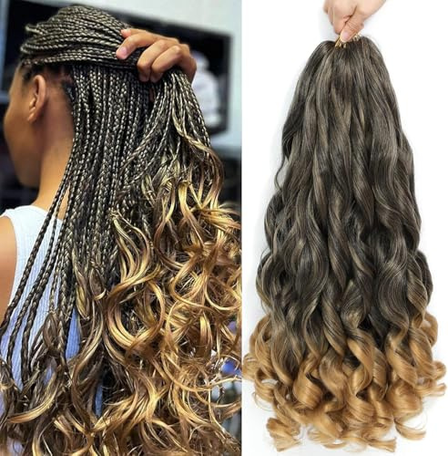 French Curl Braiding Hair 14 Inch 8 Packs Curly Braiding Hair Pre Stretched French Curl Crochet Braids extensions for braiding (T27#, 14 Inch (Pack of 8))