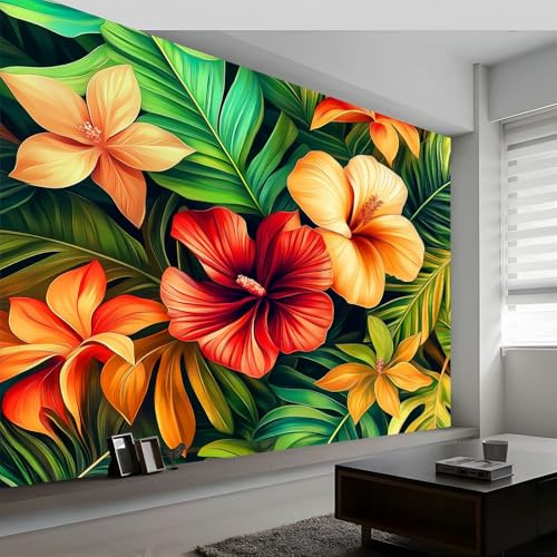Générique Papier Peint Fleurs Exotiques Surréalistes Papier Peint Motif Multicolore Panoramique Décoration Murale Pour Salon Chambre Tapisserie Murales Intissé Decoration Wallpaper Mural 350 x 256 CM