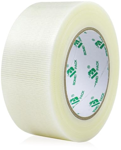 BOMEI PACK 1 rotolo di nastro adesivo trasparente, 50 mm x 50 m, rinforzato, tubi, riparazione di scatole resistenti, nastro adesivo per sigillatura fai da te, etichettatura artigianale