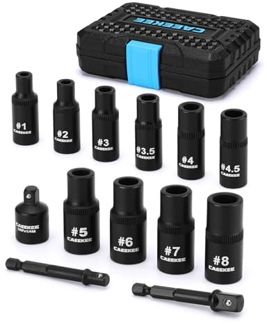 CaeeKee 13PCS 1/4 & 3/8 Drive Magnetic Tap Socket Set, for 1/2, 1/8 NPT & 12mm Metric Taps, MCTI Standard, Includes Adapters, Storage Case