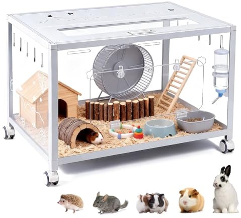 Groß Hamsterkäfig aus Metall 80x50x55cm Nagerkäfig mit Rädern, Stabil, Weiß | Kleintier Gehege für Kaninchen Goldhamster, Abnehmbarer Meerschweinchen, Durchsichtiger, Leicht zu Reinigen