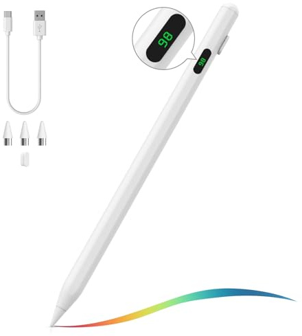 MoKo Penna Touch Universale Per Schermi Touch, Bianco | Ricarica Rapida, Display Batteria, Compatibile Con Apple iPad iPhone Samsung Lenovo, Tablet iOS Android & Smartphone
