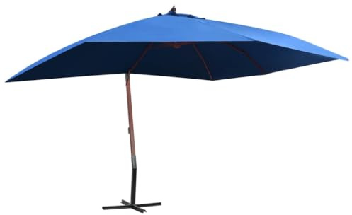 GeenYuu Parasol Suspendu mât en Bois 400x300 cm Bleu avec Toile Polyester résistant UV pour terrasse Jardin Patio pergola Protection Soleil Chaleur