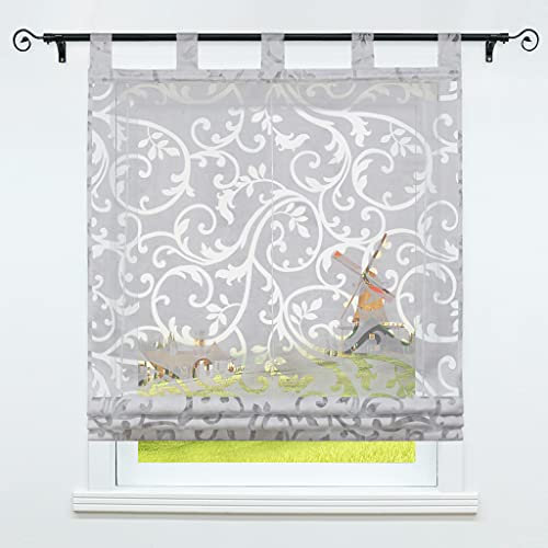 CORLIF Raffrollo Ausbrenner Transparente Raffgardine mit Schlaufen Schlaufenrollo Gardinen Modern Hellgrau BxH 100x150 cm 1 Stück