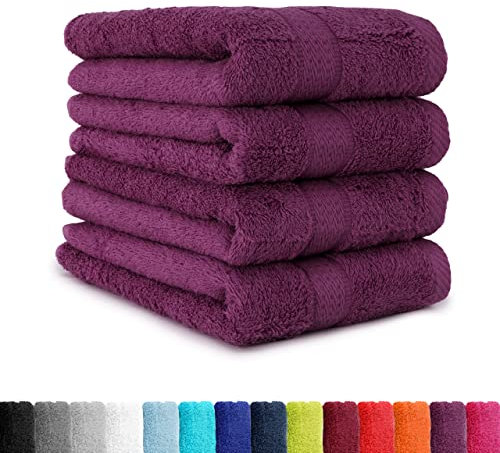BaSaTex - 4er Pack Handtuch Set für Haushalt & Gäste - Frottee-Handtücher mit Aufhängeschlaufe aus weicher Baumwolle in 50x100cm - Waschtücher für Bad Öko-Tex Made in Green - Lila