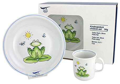 Eschenbach Porzellan Group Kindergeschirr Frosch Kindergedeck 3tlg, Porzellan, dekor, 1 x 1 x 1 cm