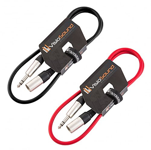 VisioSound 2 x Male XLR to 6.35mm Stereo Jack Lead/Balanced Signal Patch Cable / 2 Pack 1m Black/Red
