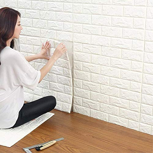 Ray-Velocity 3D Steinoptik Selbstklebend Wandpaneele, DIY Wasserdicht Selbstklebend Wandaufkleber, 3D Ziegel Tapete für Wohnzimmer TV Wand Hintergrund (Weiß, 24 Stück)