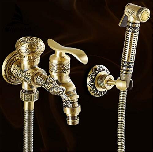 UZSYLE Badezimmer Bidet Wasserhahn Set Mixer Antik Messing Bidets Wc Spray Bidet Dusche Set Mit Handbrause Pistole Bidet Wasserhahn Muslim Toilette Shattaf Retro-Stil