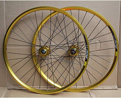 LHHL Fahrradrad 24 Zoll Doppelwandige Felgen BMX Fahrradradsatz Scheibenbremse QR 8-10 Geschwindigkeit Kassettennaben 32H (Color : Gold)