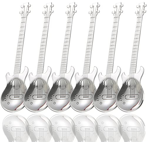 ESRISE Gitarre Kaffeelöffel Musiker Geschenke, Lustig Musik Deko Geschenk Teelöffel,Edelstahl Geschenk Musiker Gitarren Löffel (Silber-6a)