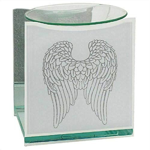 Glass Fragrance Oil Burner & Tealight Holder Candle Wax Melt Tart Warmer Aroma (Angel Wing Design)