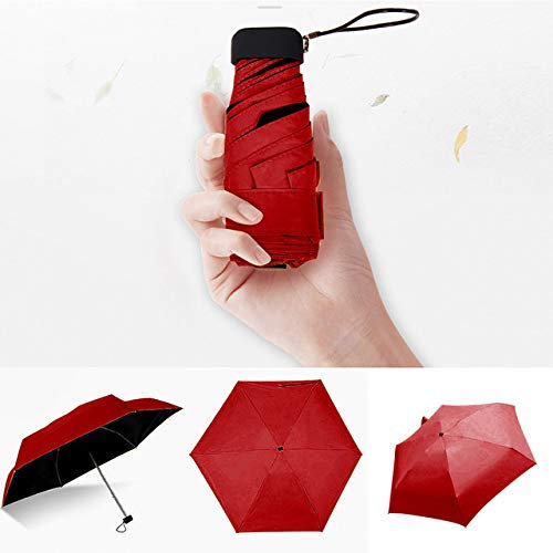 KLIEUWDBAARASRASJ Damen Luxus Leichter Regenschirm Schwarz Beschichtung Sonnenschirm 5-fach Sonnenregen Regenschirm Unisex Travel Protable Pocket Mini Umbrella-Rot, USA