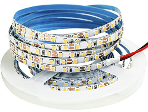 Tesfish 12V LED Streifen Licht, 5mm Breit, Warmweiß 3000K 5M Strip Lichtband 2835 IP20 120 LEDs/M, Total 600LEDs band Lichtleiste Leiste für Schlafzimmer, Küche Dekoration