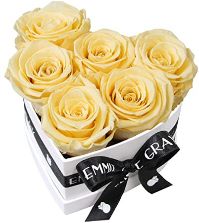 EG EMMIE GRAY Classic Infinity Rosenbox | Herz | Weiß – Traumhafte Infinity Rosen, 1-3 Jahre haltbare Rosen, Flowerbox mit echten, konservierten Rosen, edle Premiumrosen (S, Champagne)