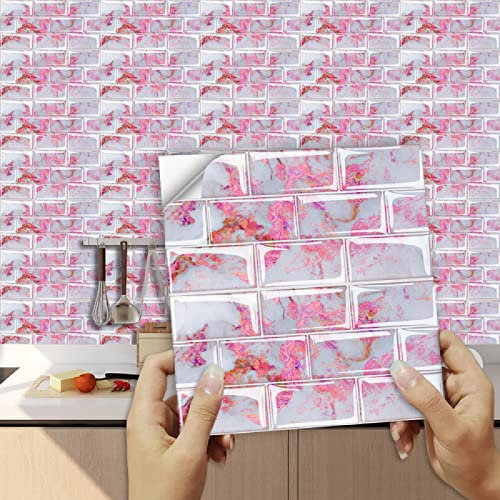 Tile Stickers Blush Pink Gray Stick On Tiles PVC Tile Stickers for Kitchen Heat Resistant Self Adhesive Tiles for Walls Waterproof Peel and Stick Floor Tiles Bathroom Wallpaper 20x20cm/10pcs