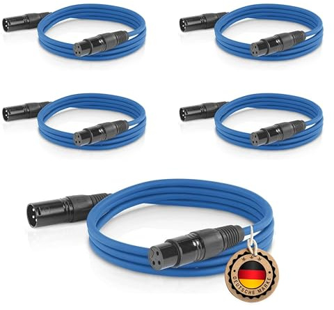ETEC Professional 5x XLR Audio Kabel 5m Mikrofonkabel DMX OFC-Kupfer symmetrisch blau Stecker Buchse Lichttechnik Datenübertragung Musik Sound
