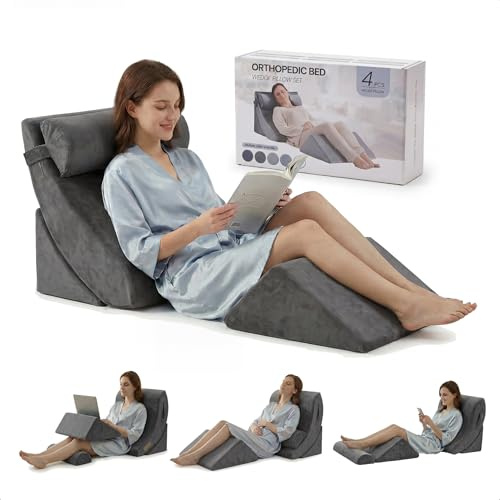 Axelrod Orthopedic Bed Wedge Pillow Set, Post Surgery Foam for Back, Neck and Leg Pain Relief Comfortable & Adjustable Ortho Pillows- Anti Snoring, Heartburn, Acid Reflux & GERD Sleeping Dark Grey