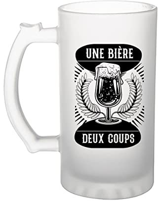 Planetee Chope de bière Une bière deux coups - Verre à bière humour