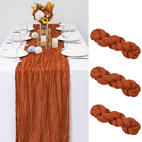 Showgeous 3 Stück Käsetuch Tischläufer Terrakotta, 90 x 400 cm Tischläufer Boho Style Rustikaler Seihtuch Gaze Stoff Tischdekoration für Vintage Hochzeit Geburtstage Babyparty Urlaub Party