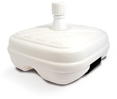 Sombrilla grande de plástico con ruedas de 48 litros con base de rodillo para jardín y patio (blanco)